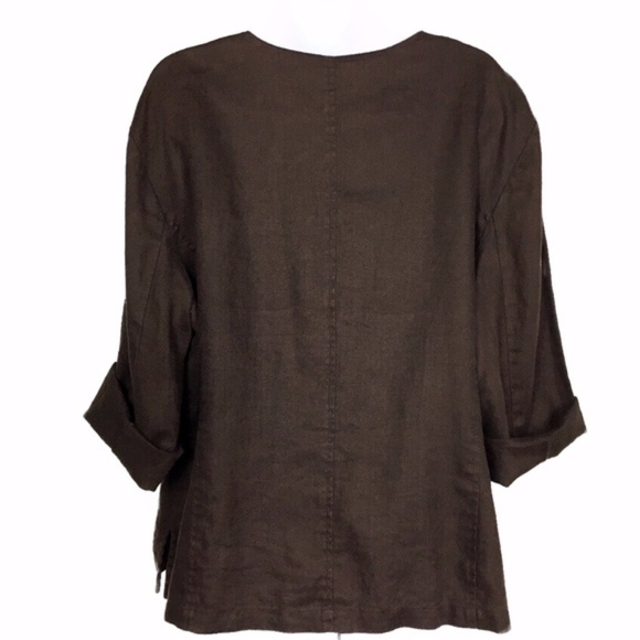 JM Collection Dark Brown Linen Jacket Plus Size 18 - Picture 2 of 8